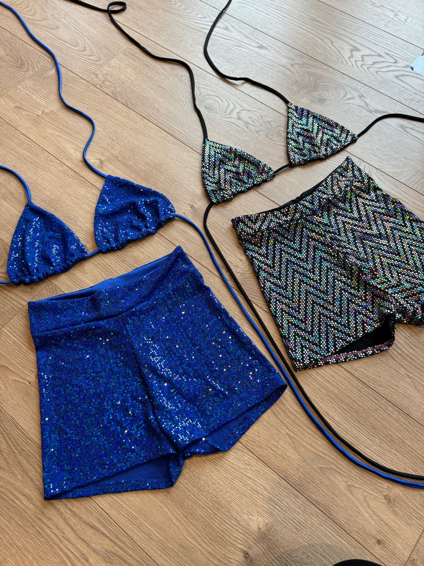 Sequin triangle top and high waist shorts