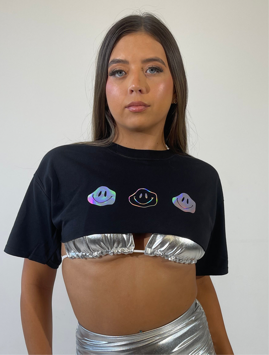 Smiley extreme crop rave t-shirt